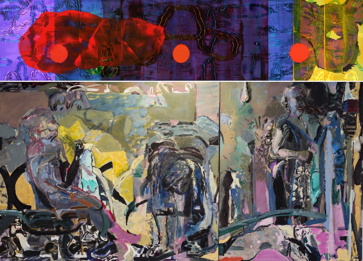 John Cronin, Standard Deviation, 2013, Oil on aluminum, 122 x 549 cm, Image courtesy of the artist and Green on Red Gallery, Dublin. David Crone RHA, Figures at Night (Diptych), 1988, Oil on canvas, 152 x 326cm, Image courtesy of the artist and Ulster University.