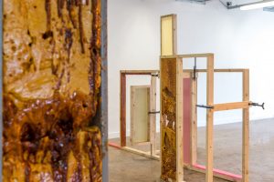 Molasses drip, 2017, Dimensions variable, Pillar insert and installation piece, photography by Paul Marshall.
