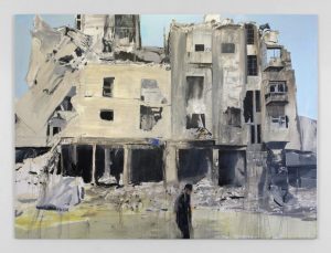 Brian Maguire, Aleppo 5, 2017, acrylic on linen, 290 x 387 cm. Image courtesy the artist and Kerlin Gallery.