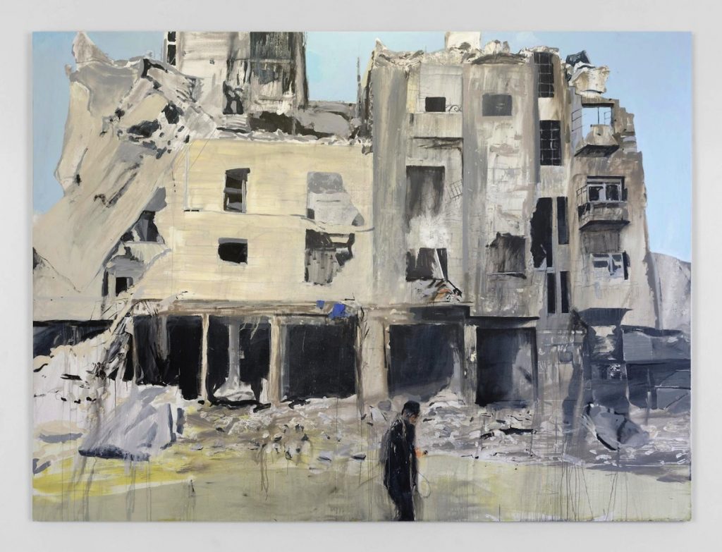 Brian Maguire, Aleppo 5, 2017, acrylic on linen, 290 x 387 cm. Image courtesy the artist and Kerlin Gallery. 