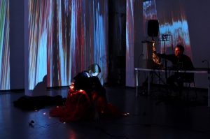 Ember, EL Putnam and David Stalling, a co-production with the Complex, performed at the Ground Floor Gallery on 21 December 2017. Photographs: Paul McGrane.