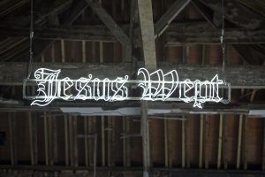 Colin Booth, Jesus Wept, 2012-13, Neon, Photo: Deirdre Power. Courtesy the artists.