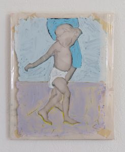 Úna Morris, Boy blue, tempera on wax paper/plastic/card, courtesy of the artist.