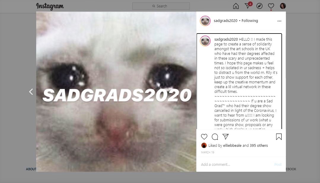 Screenshot of Sadgrads Instagram account